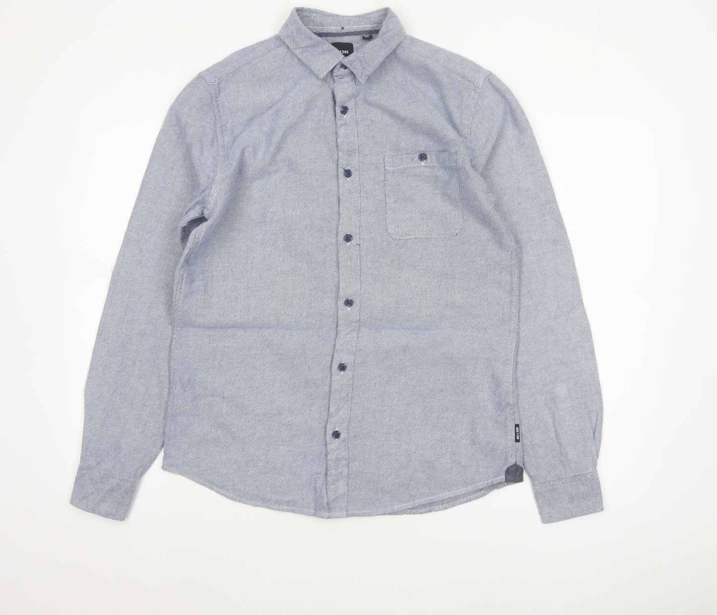 Only & Sons Mens Blue Striped Slim Fit Cotton Long Sleeve Shirt M