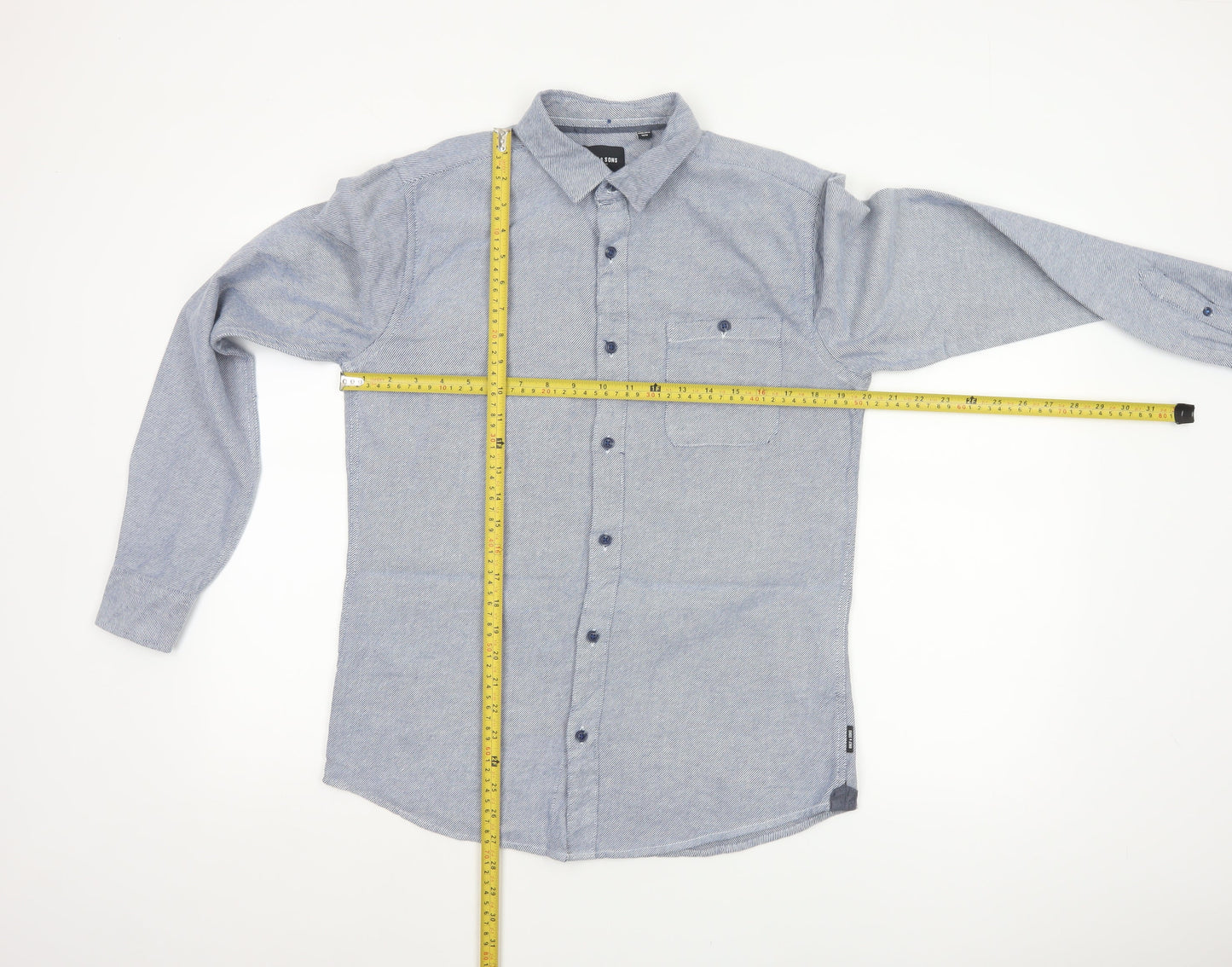 Only & Sons Mens Blue Striped Slim Fit Cotton Long Sleeve Shirt M