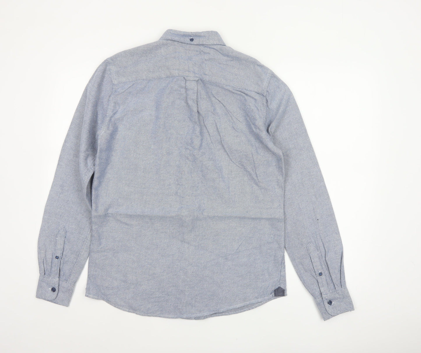 Only & Sons Mens Blue Striped Slim Fit Cotton Long Sleeve Shirt M