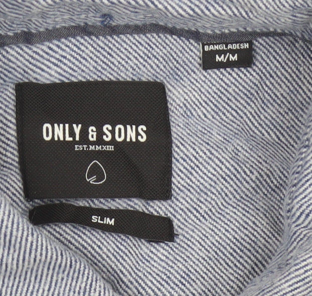 Only & Sons Mens Blue Striped Slim Fit Cotton Long Sleeve Shirt M