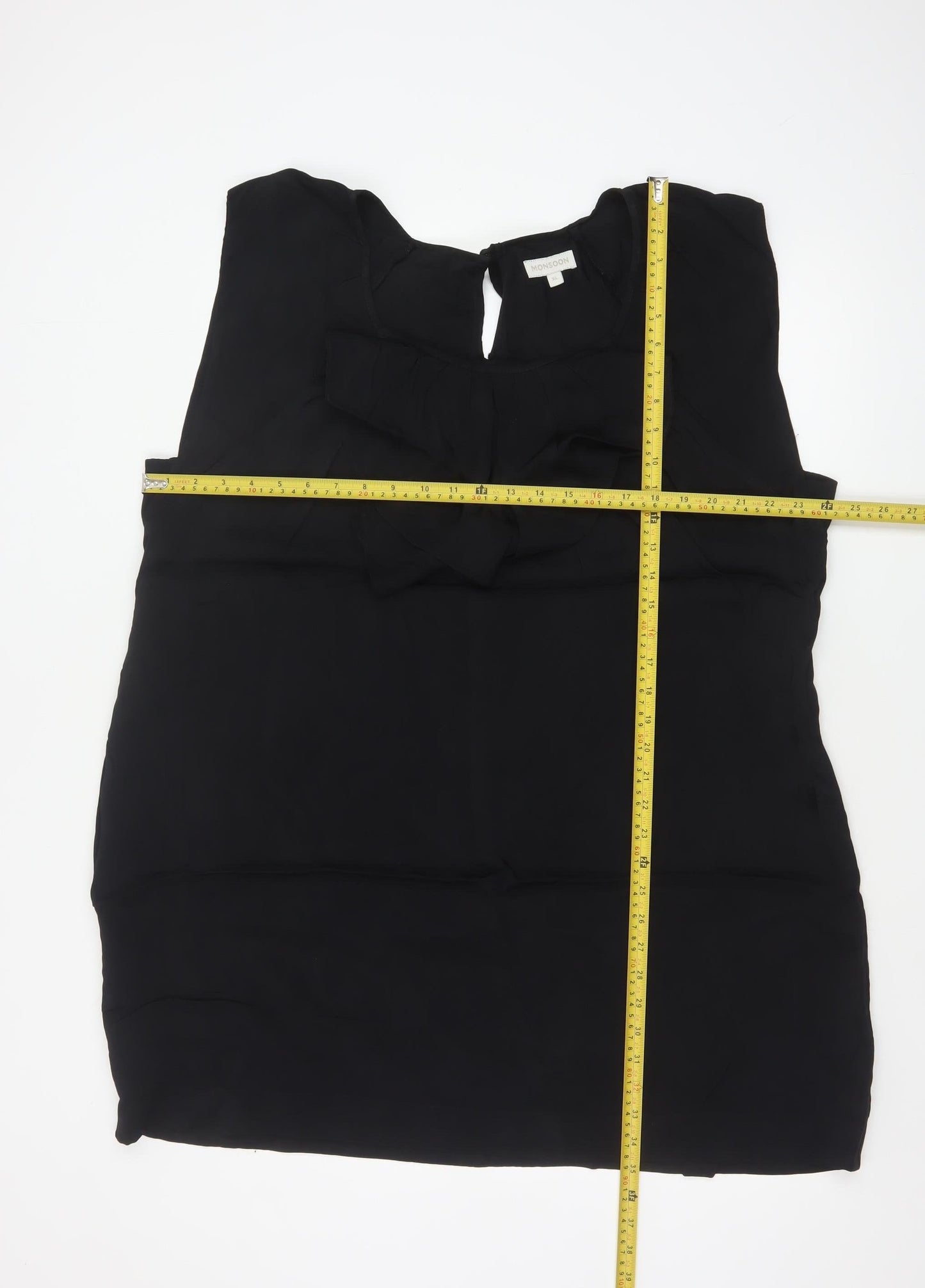 Monsoon Women Black XL Sheath Ruffle Keyhole Knee Length Dress