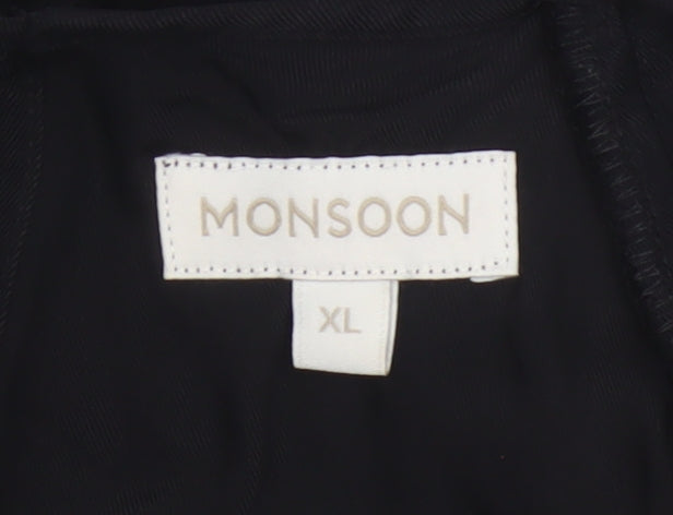 Monsoon Women Black XL Sheath Ruffle Keyhole Knee Length Dress