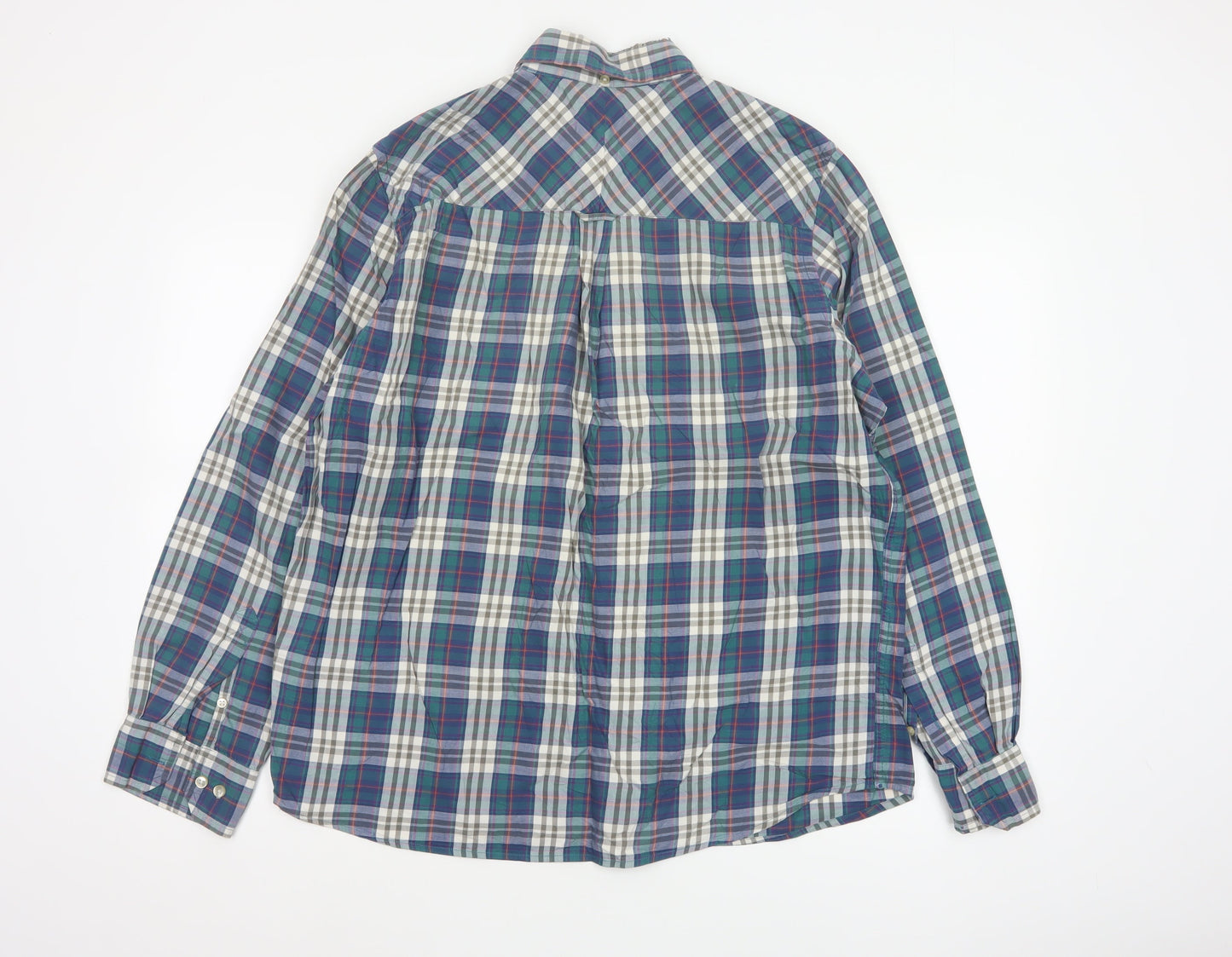 John Lewis Men’s Multicoloured Plaid Cotton Twill Shirt L Button-Down