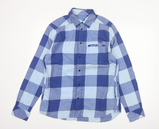 Adidas Men’s Blue Check Cotton Long Sleeve Button-Up Shirt M Vintage
