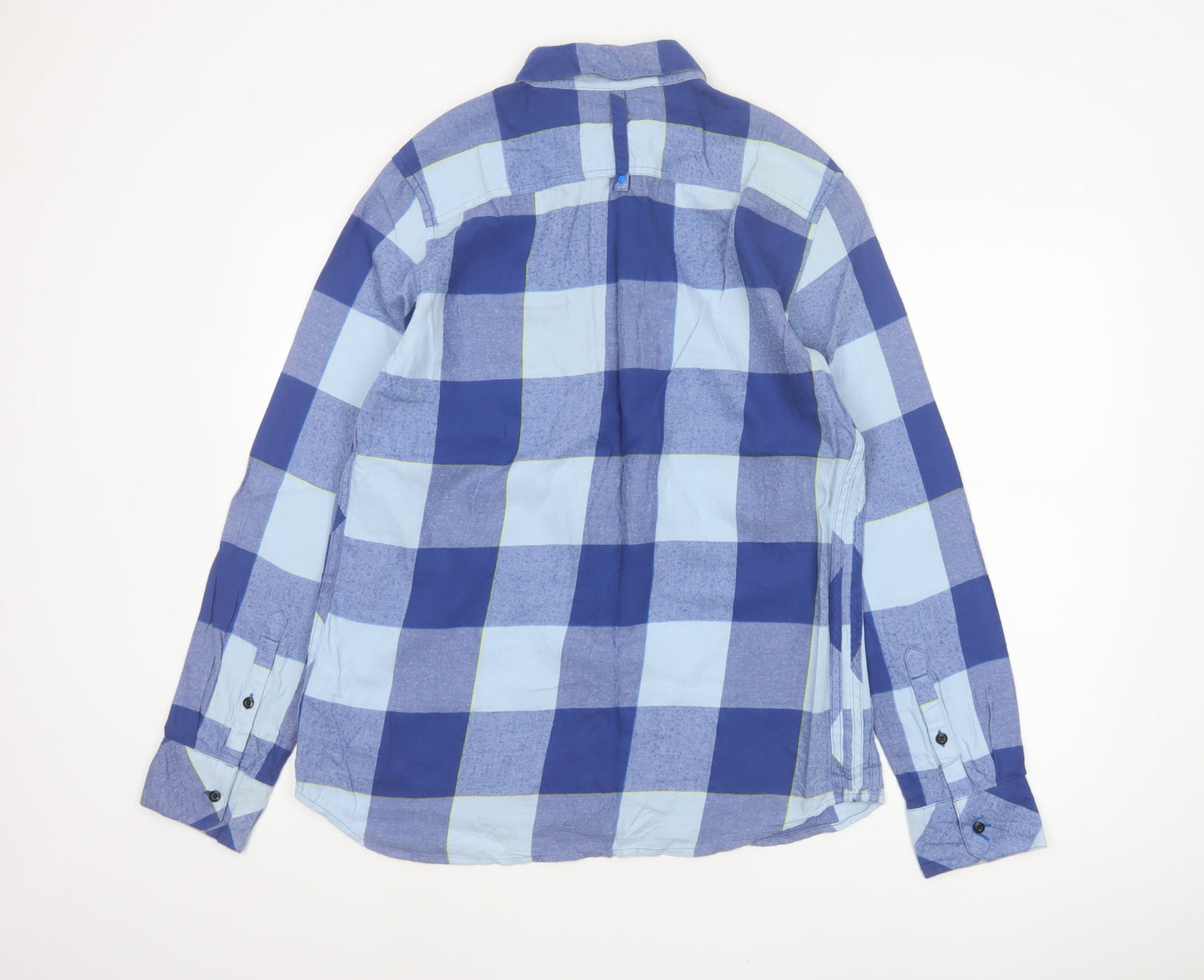 Adidas Men’s Blue Check Cotton Long Sleeve Button-Up Shirt M Vintage