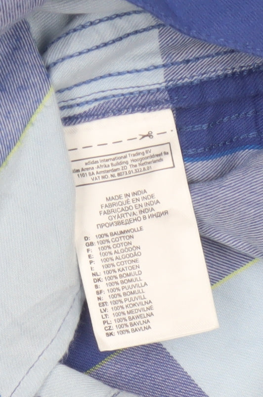 Adidas Men’s Blue Check Cotton Long Sleeve Button-Up Shirt M Vintage