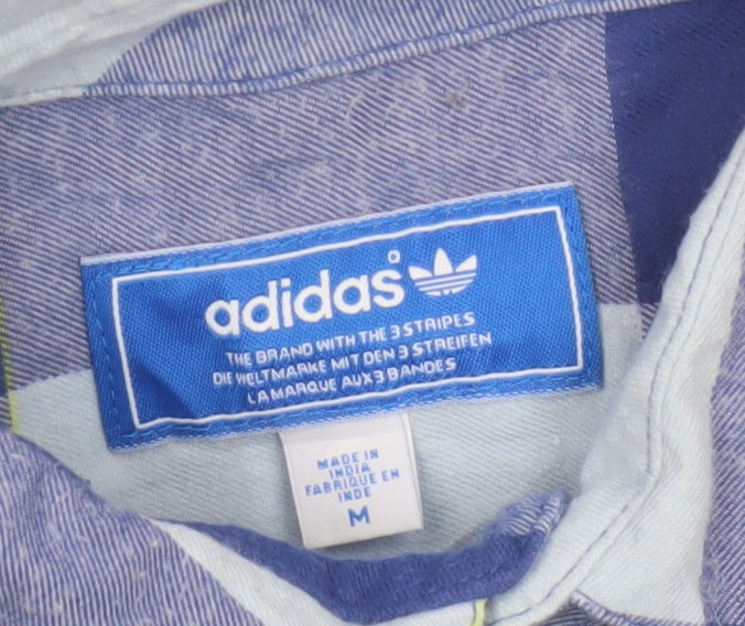 Adidas Men’s Blue Check Cotton Long Sleeve Button-Up Shirt M Vintage