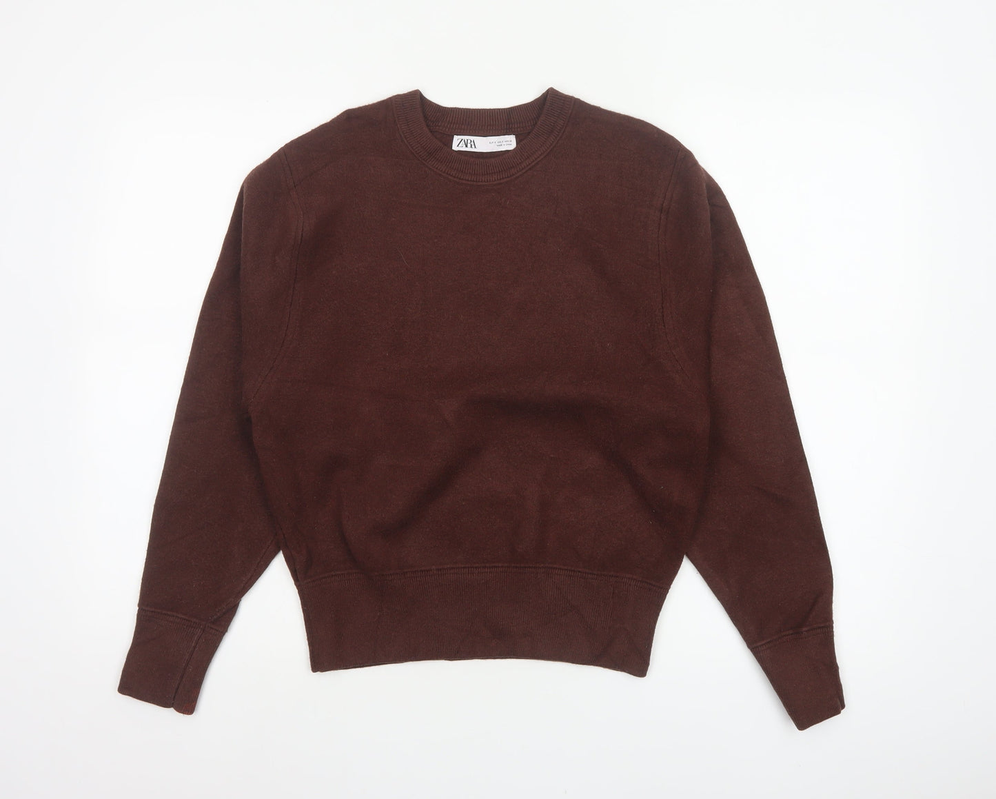 Zara Women Brown S Crew Neck Knit Pullover Jumper Long Sleeve
