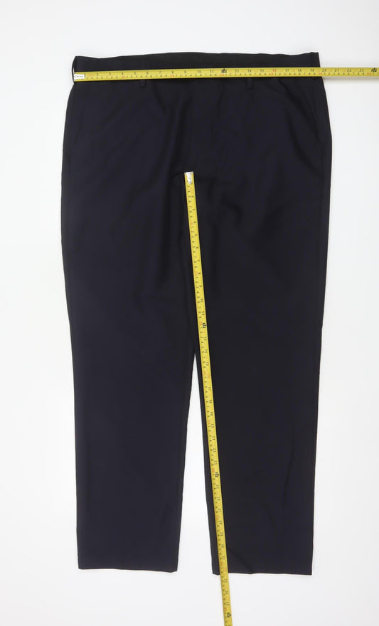 Marks & Spencer Men Blue 40in Regular Fit Straight Dress Trousers