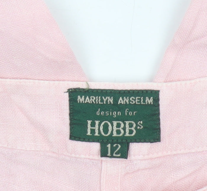 Hobbs Women's Pink UK 12 Linen Cropped Wide-Leg Trousers Pockets
