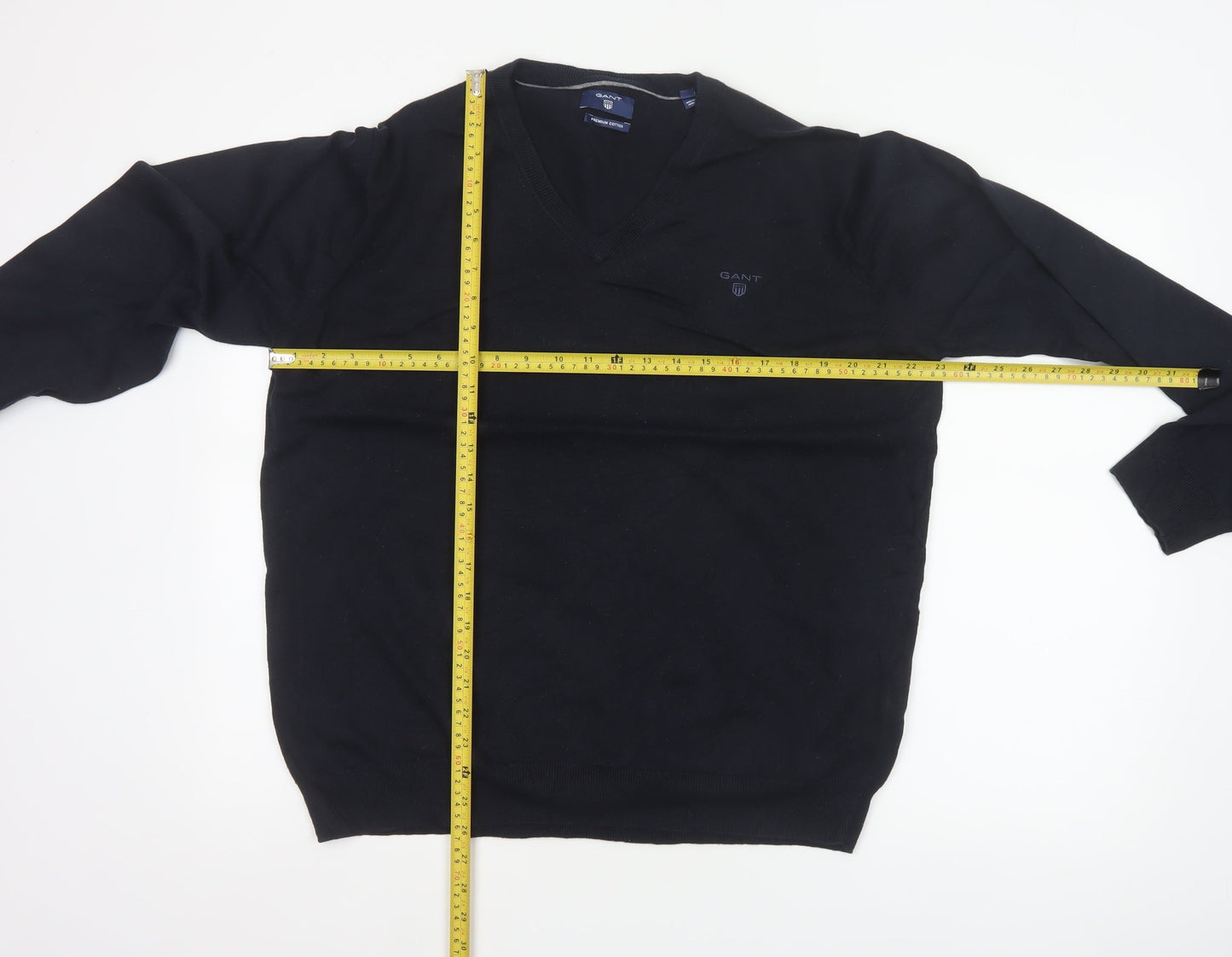GANT Men’s Black XL Cotton V-Neck Logo Pullover Jumper
