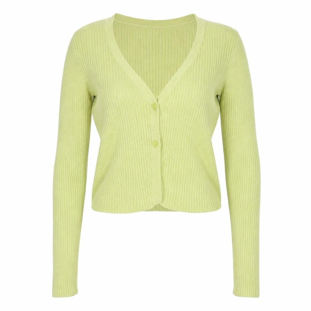 Hollister Women Green XS Rib Knit V-Neck Button Cardigan