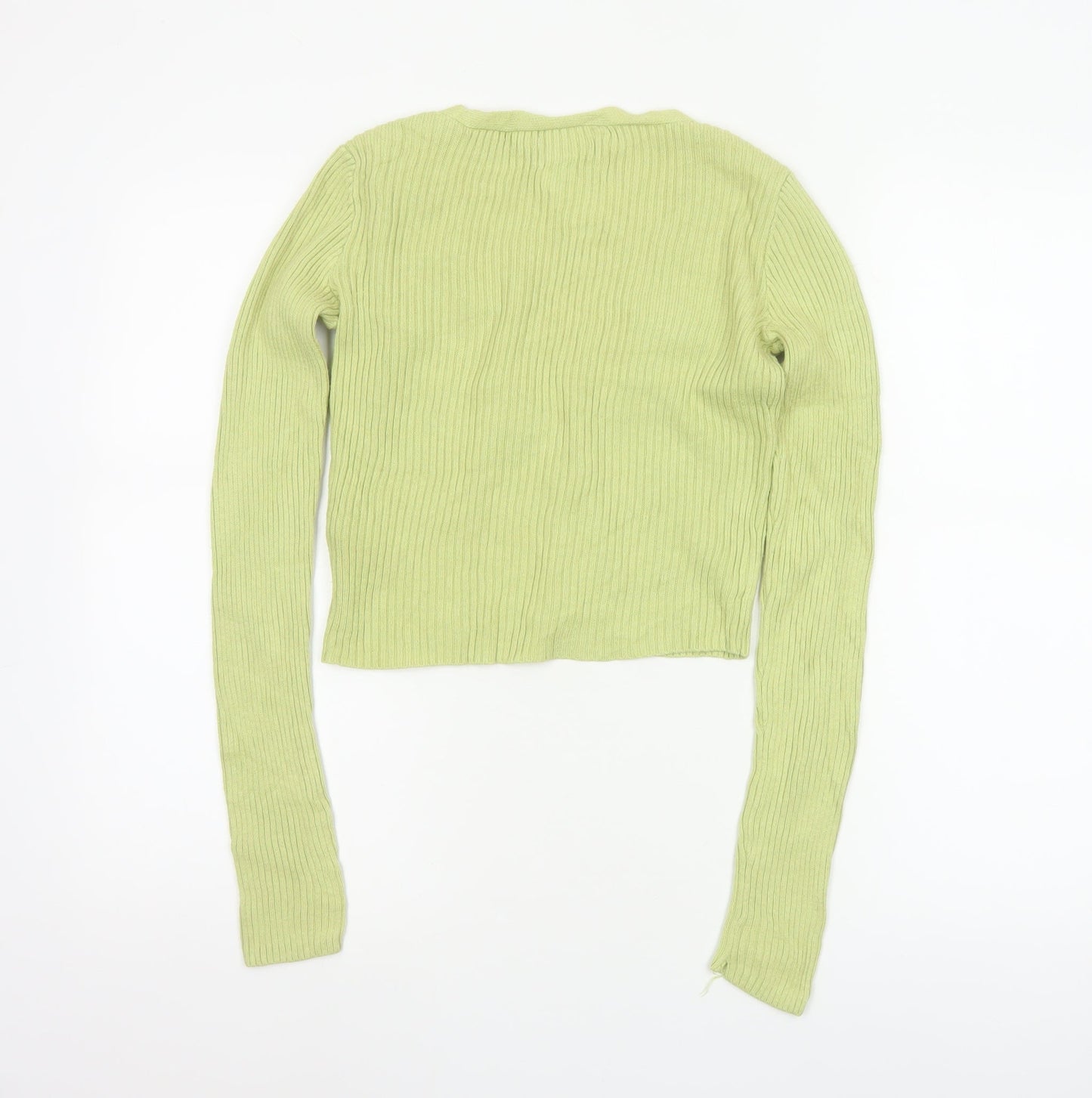 Hollister Women Green XS Rib Knit V-Neck Button Cardigan