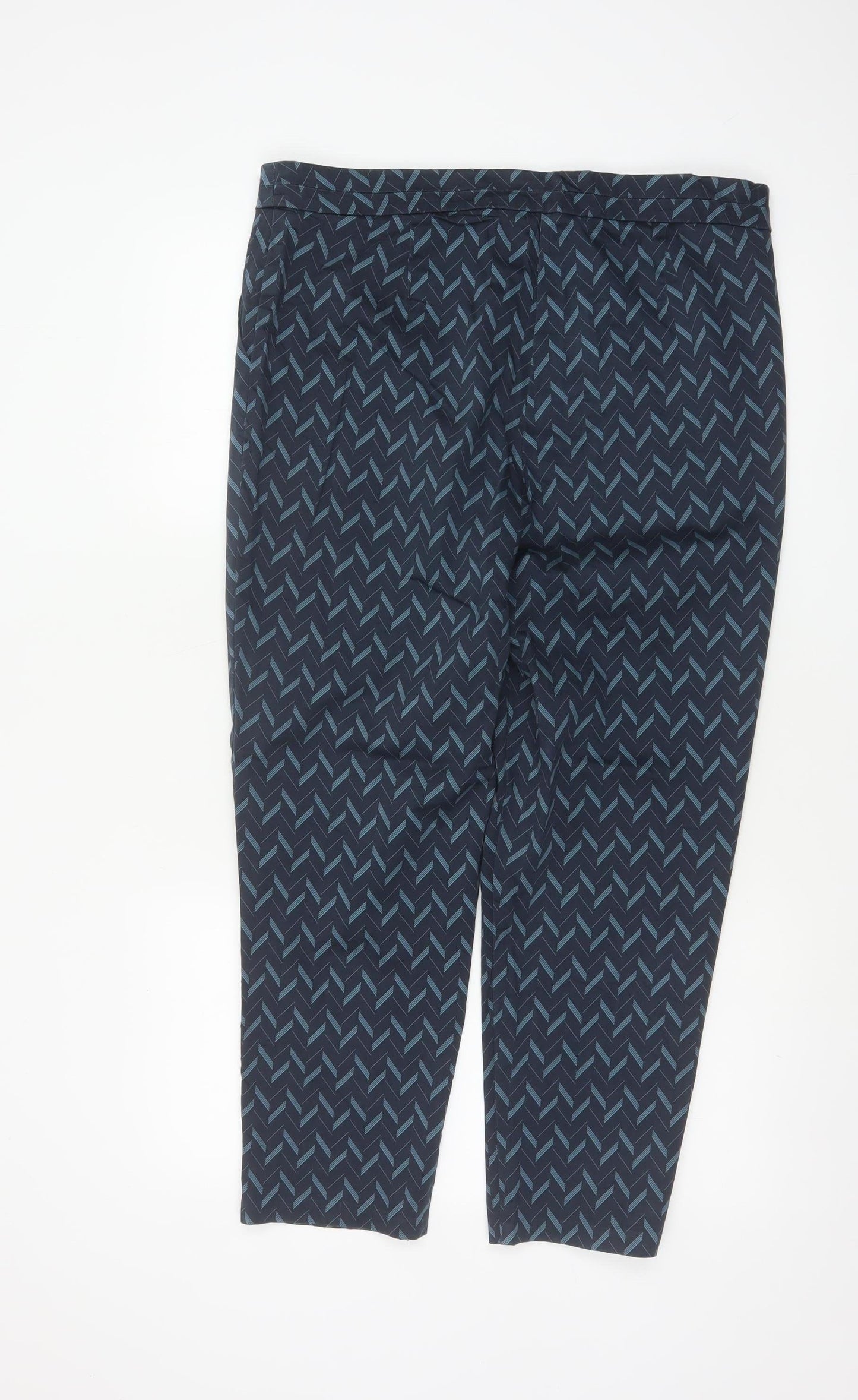 Marks and Spencer Women Blue Geometric Tapered Trousers UK 16