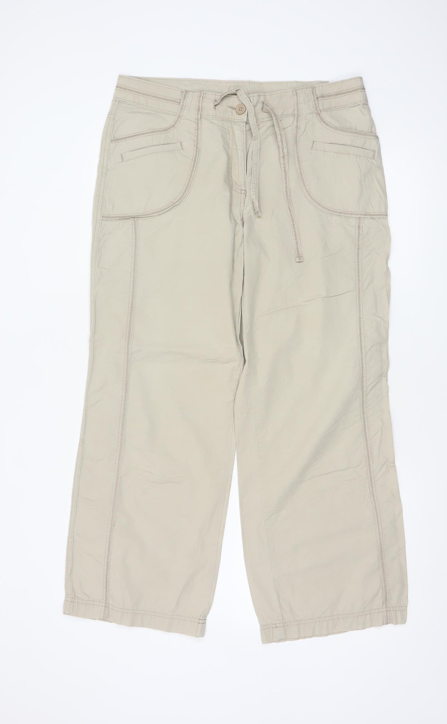 Marks & Spencer Women Beige UK 14 Short Carpenter Wide-Leg Trousers