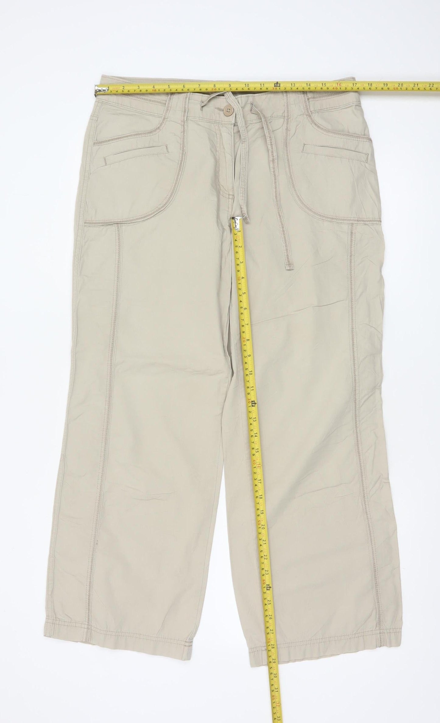 Marks & Spencer Women Beige UK 14 Short Carpenter Wide-Leg Trousers