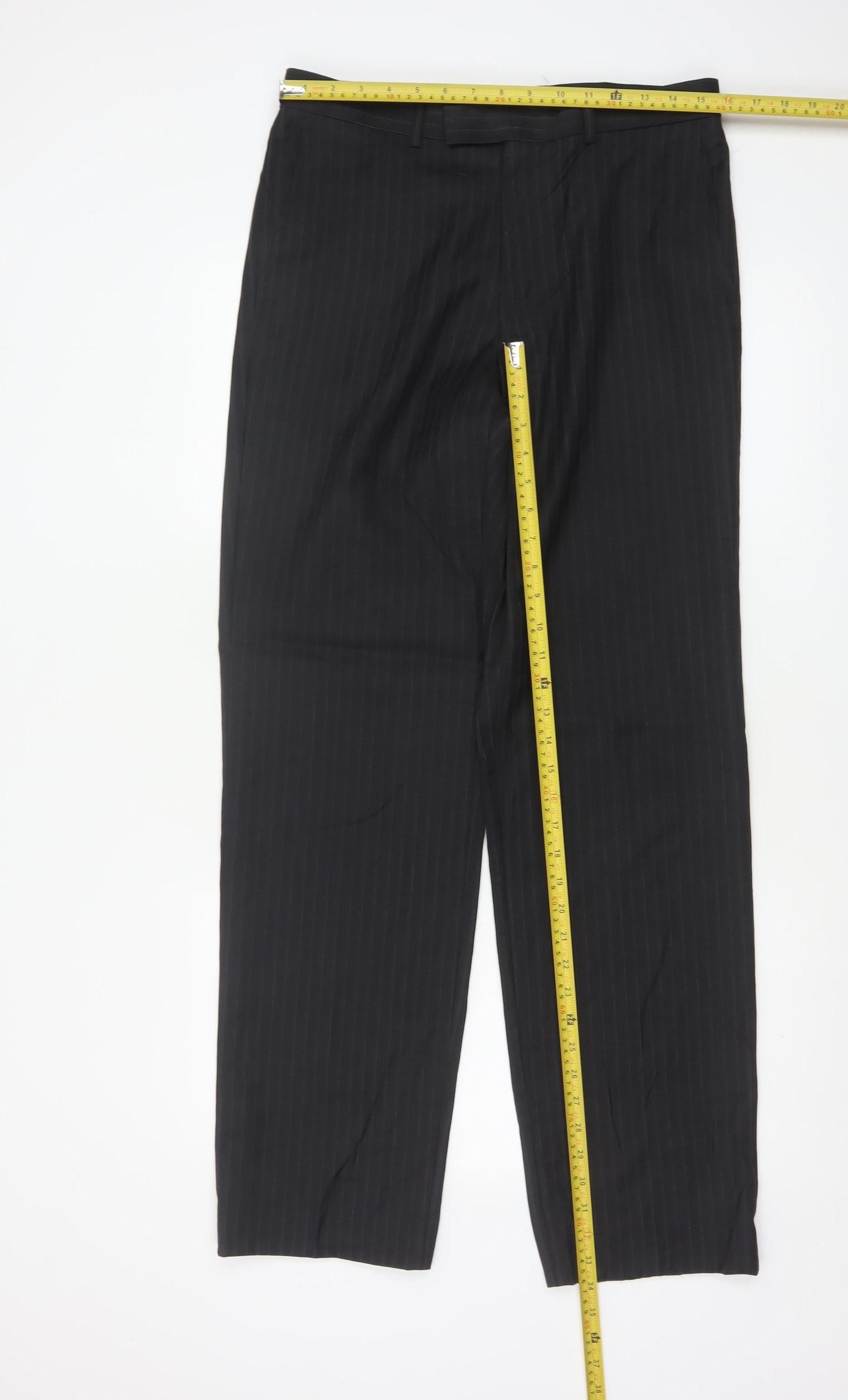Marks & Spencer Men’s Black Pinstripe Wool Blend 32in 33in Dress Trousers