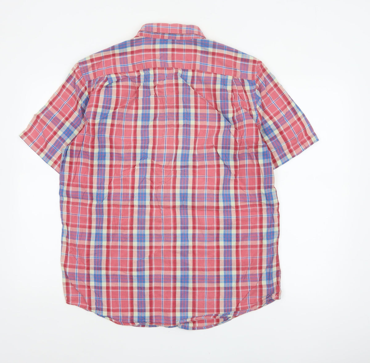 Brand and care label for Gap Men's Multicoloured Plaid Slim Fit Short Sleeve Button-Up Shirt L