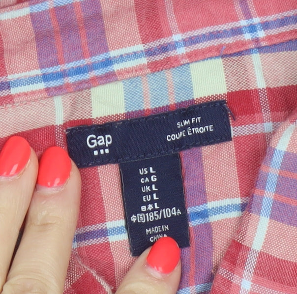 Additional view of Gap Men's Multicoloured Plaid Slim Fit Short Sleeve Button-Up Shirt L