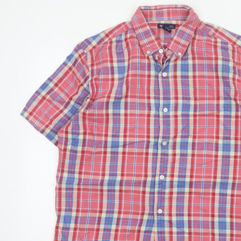 Additional view of Gap Men's Multicoloured Plaid Slim Fit Short Sleeve Button-Up Shirt L