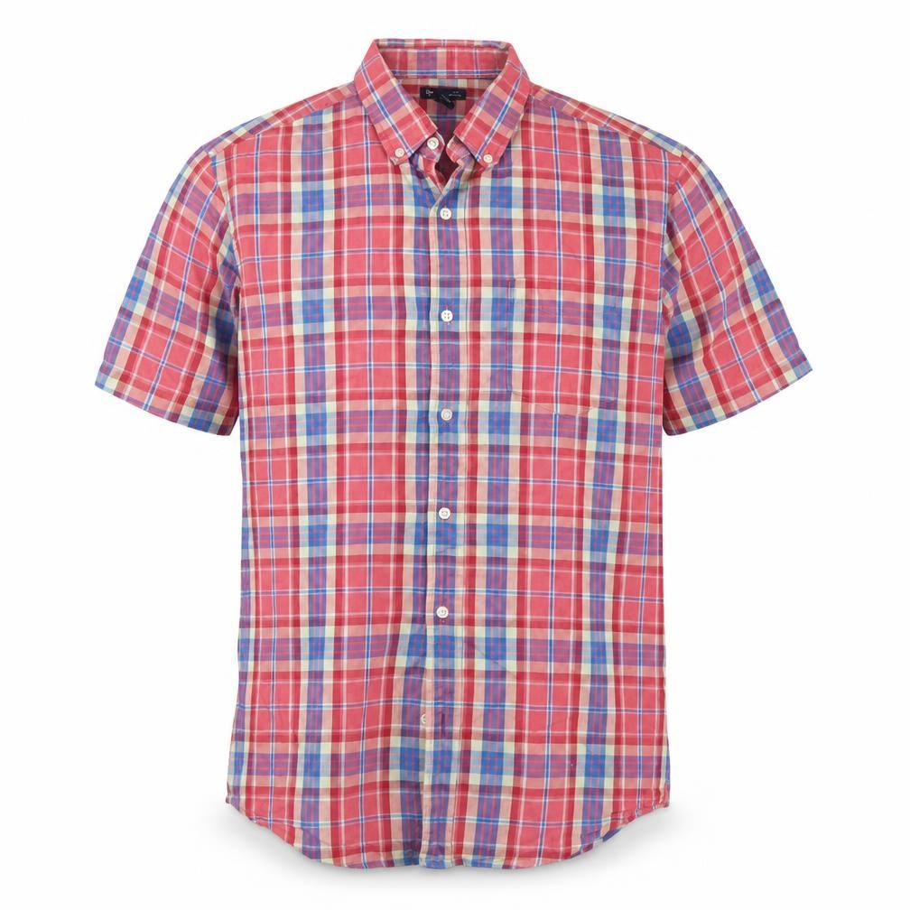 Front view of Gap Men's Multicoloured Plaid Slim Fit Short Sleeve Button-Up Shirt L