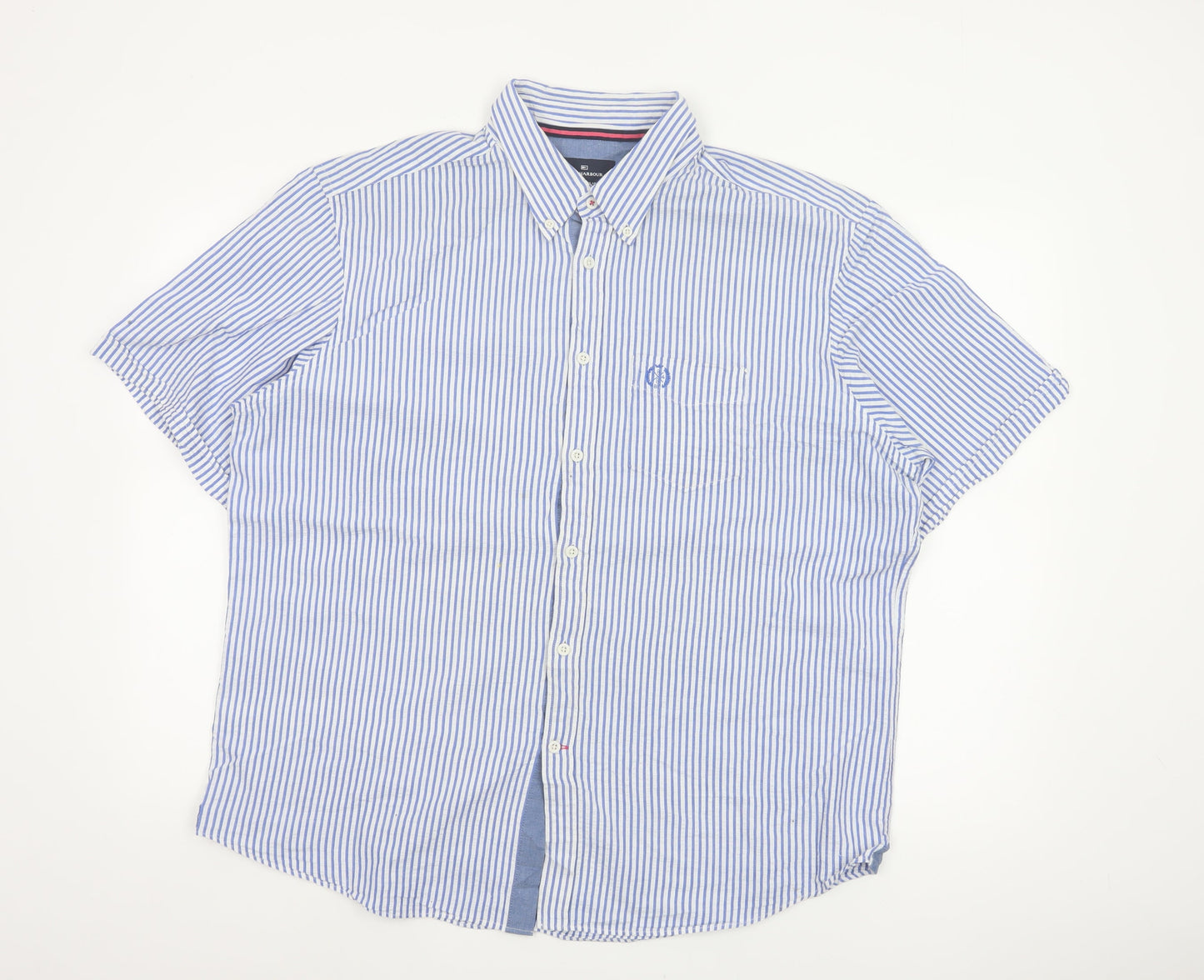 Marks and Spencer Blue Harbour Men's XL Blue Striped Cotton Button-Up Shirt