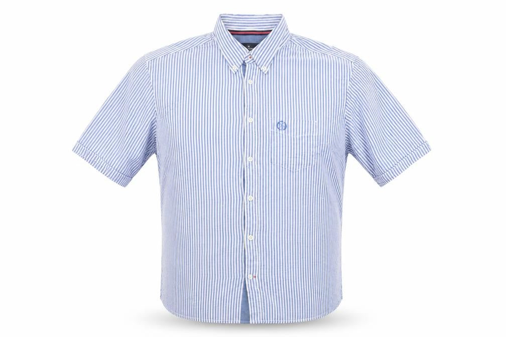 Marks and Spencer Blue Harbour Men's XL Blue Striped Cotton Button-Up Shirt