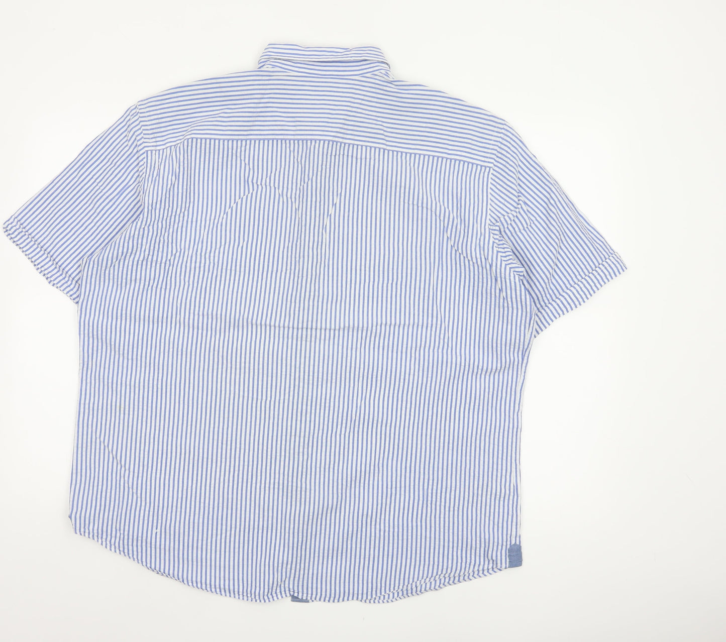 Marks and Spencer Blue Harbour Men's XL Blue Striped Cotton Button-Up Shirt