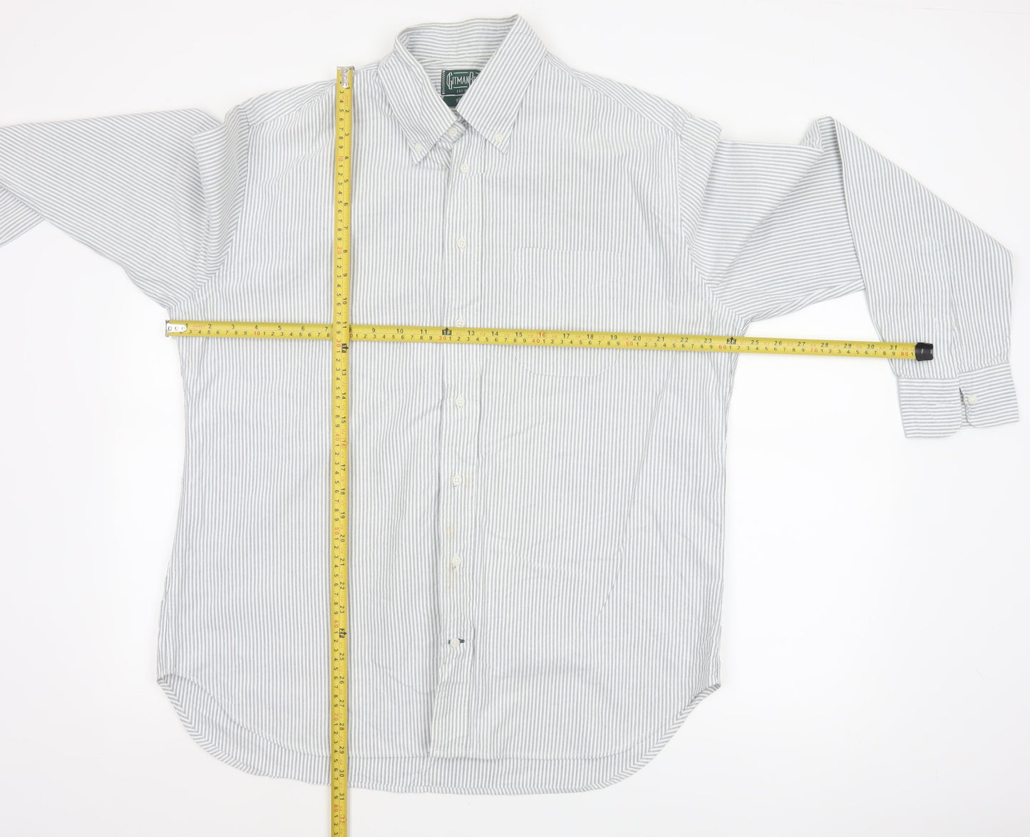 Hitman Bros Men White Striped Button Down Long Sleeve Shirt XL