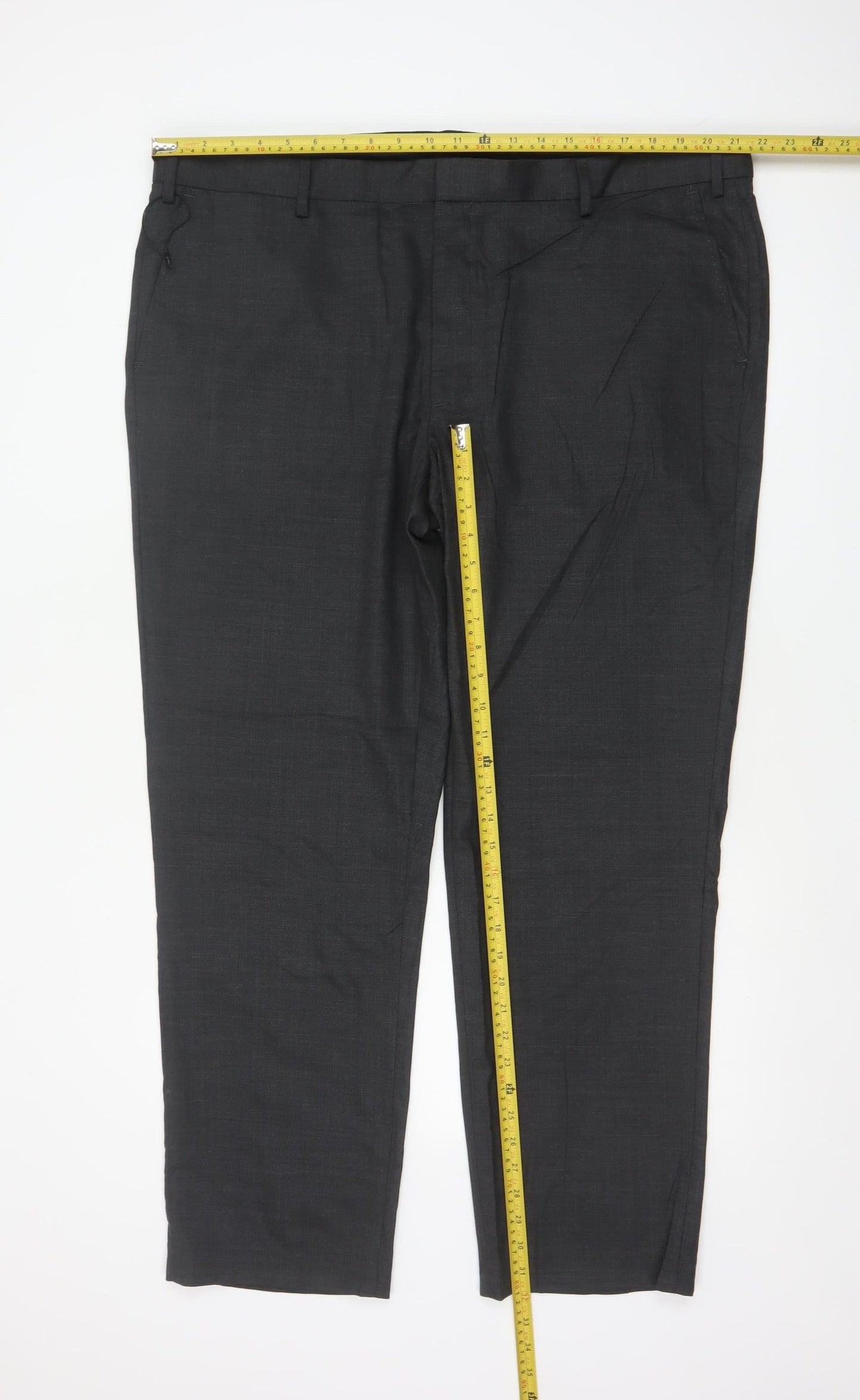 Marks & Spencer Men Black 44 Regular Fit Wool Blend Dress Trousers