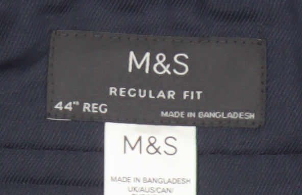 Marks & Spencer Men Black 44 Regular Fit Wool Blend Dress Trousers