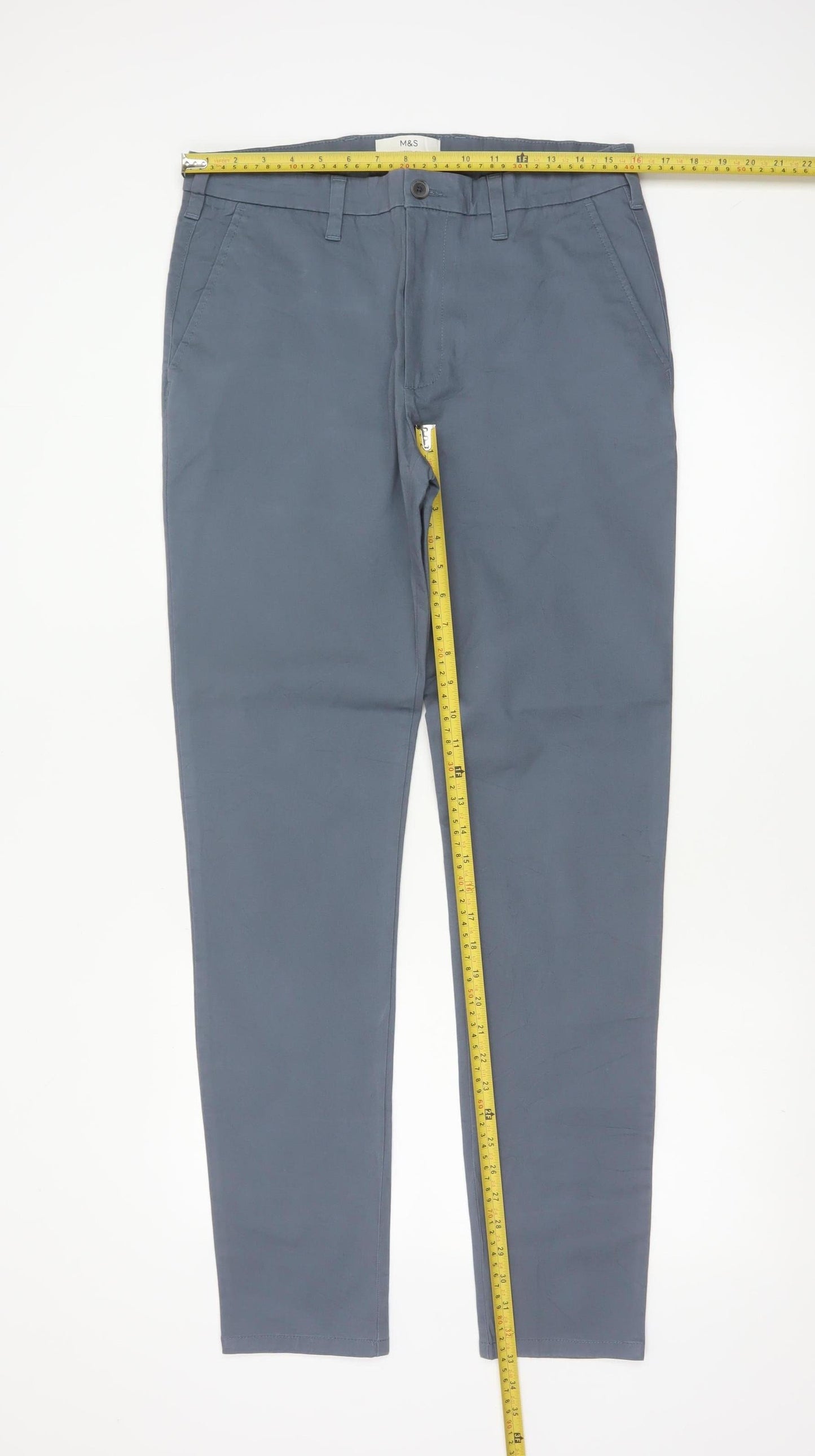 M&S Mens Grey 32in Skinny Fit Stretch Cotton Chino Trousers 33in Leg