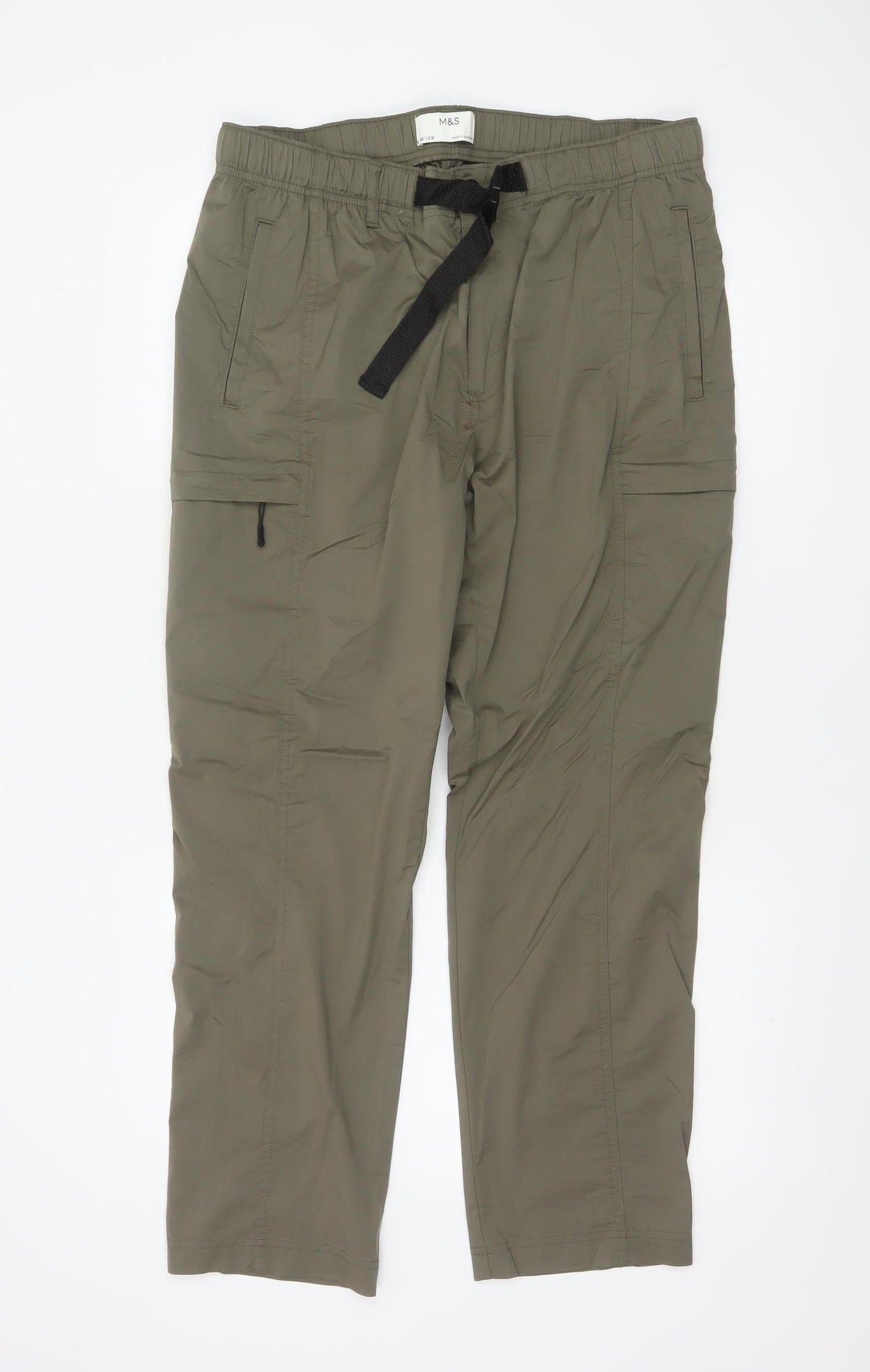 Marks & Spencer Men Green 36/29 Cargo Trousers Elastic Waist