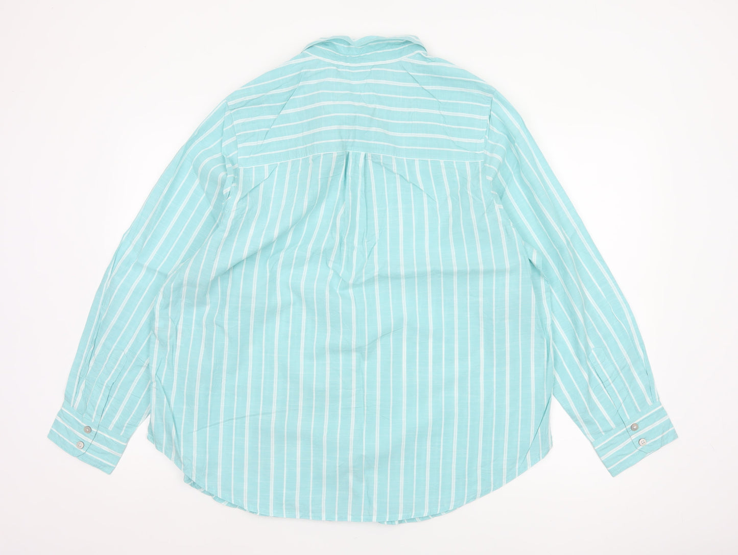 Marks and Spencer Women Blue Stripe Cotton Button-Up Shirt UK 18