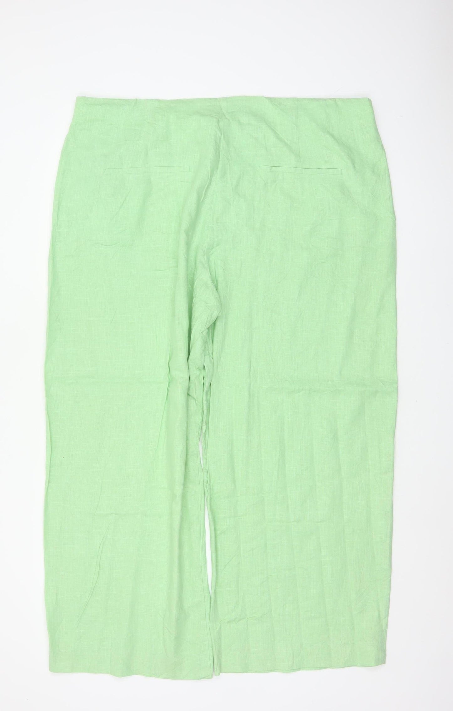 Marks & Spencer Women’s Green Linen Blend Straight Trousers UK 22 Short