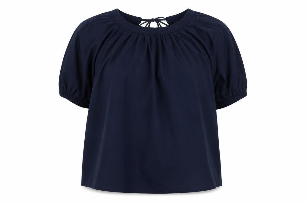 Marks & Spencer Women Blue Size 14 Tie Neck Puff Sleeve Blouse