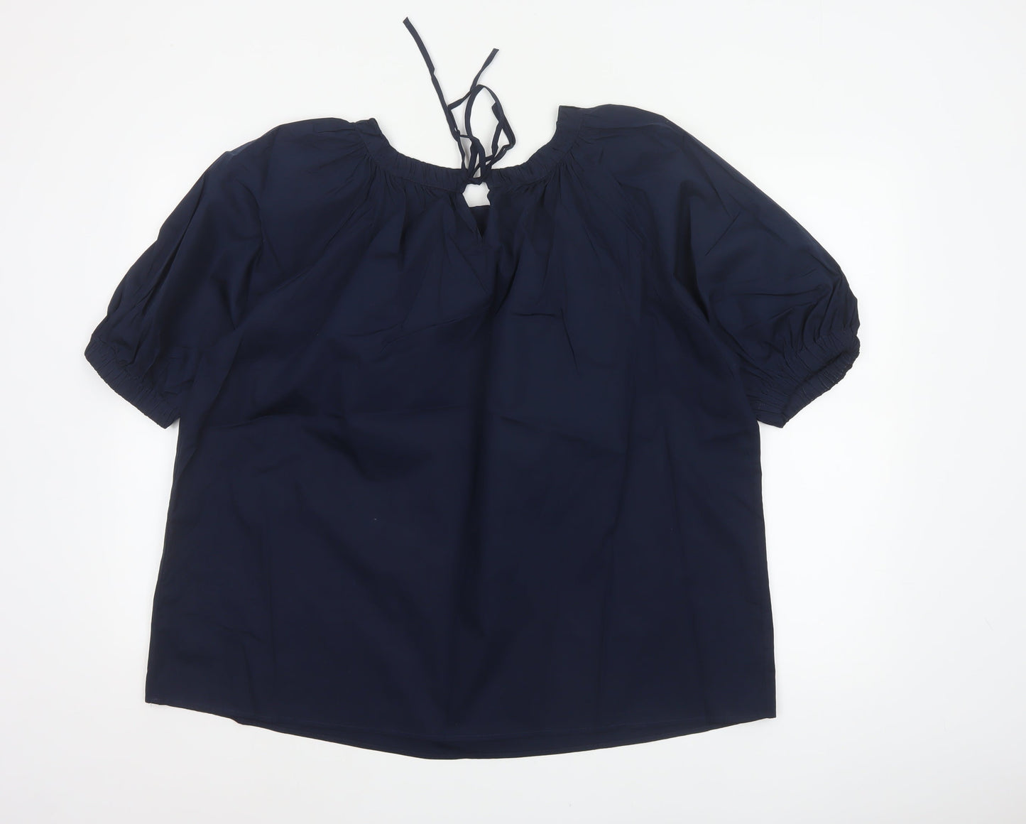 Marks and Spencer Women Blue Size 14 Tie Neck Puff Sleeve Blouse