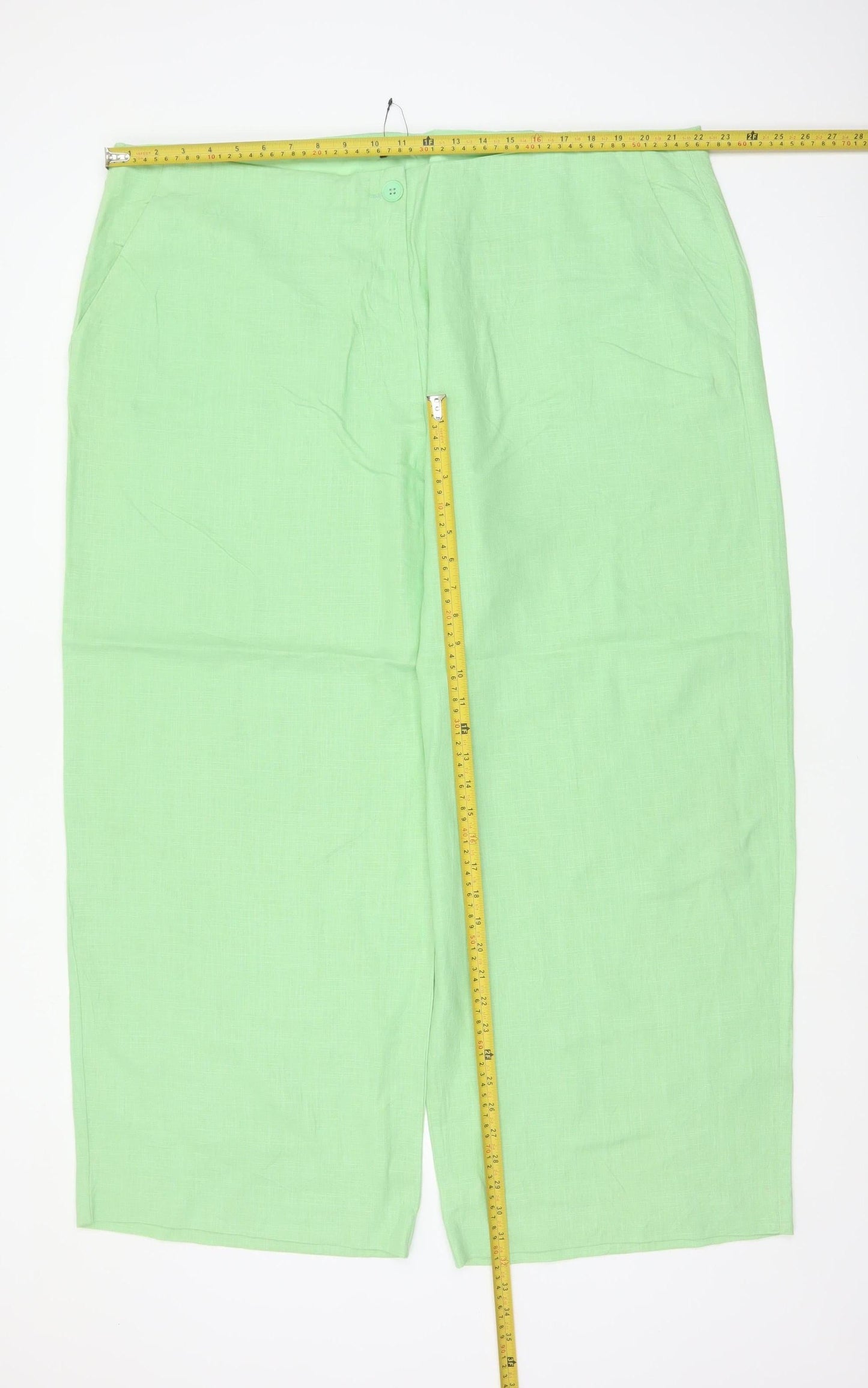 M&S Women Green Size 24 Short Linen Blend Wide Leg Trousers