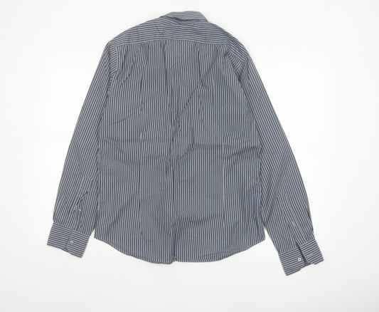 Jaeger London Men's Blue Striped Shirt 15 Long Sleeve Button-Up