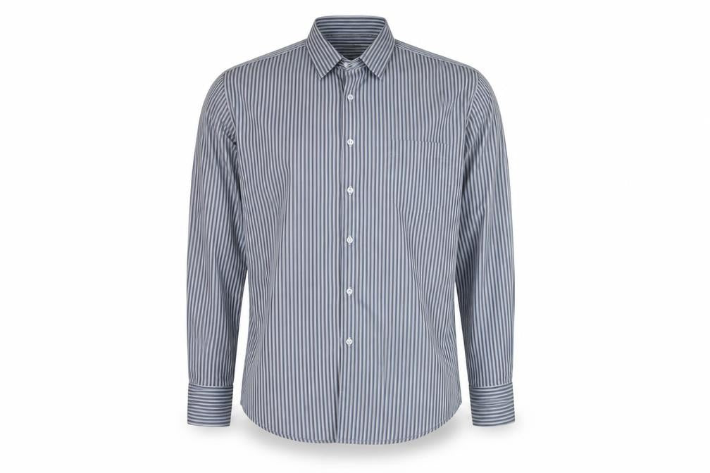 Front view of Jaeger London Men's Blue Striped Shirt 15 Long Sleeve Button-Up