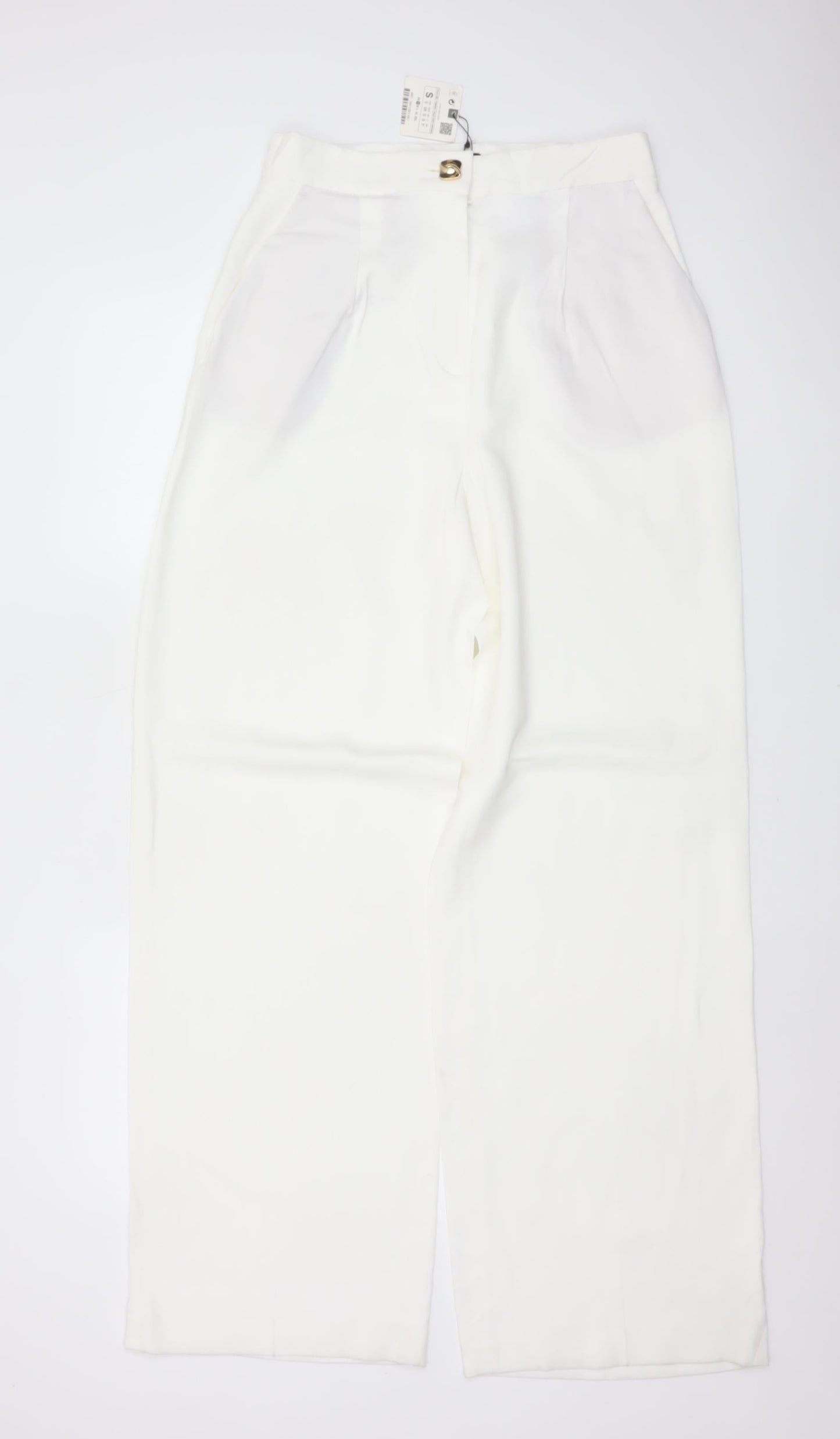 ZARA Women Ivory S High Rise Wide Leg Tailored Dress Trousers