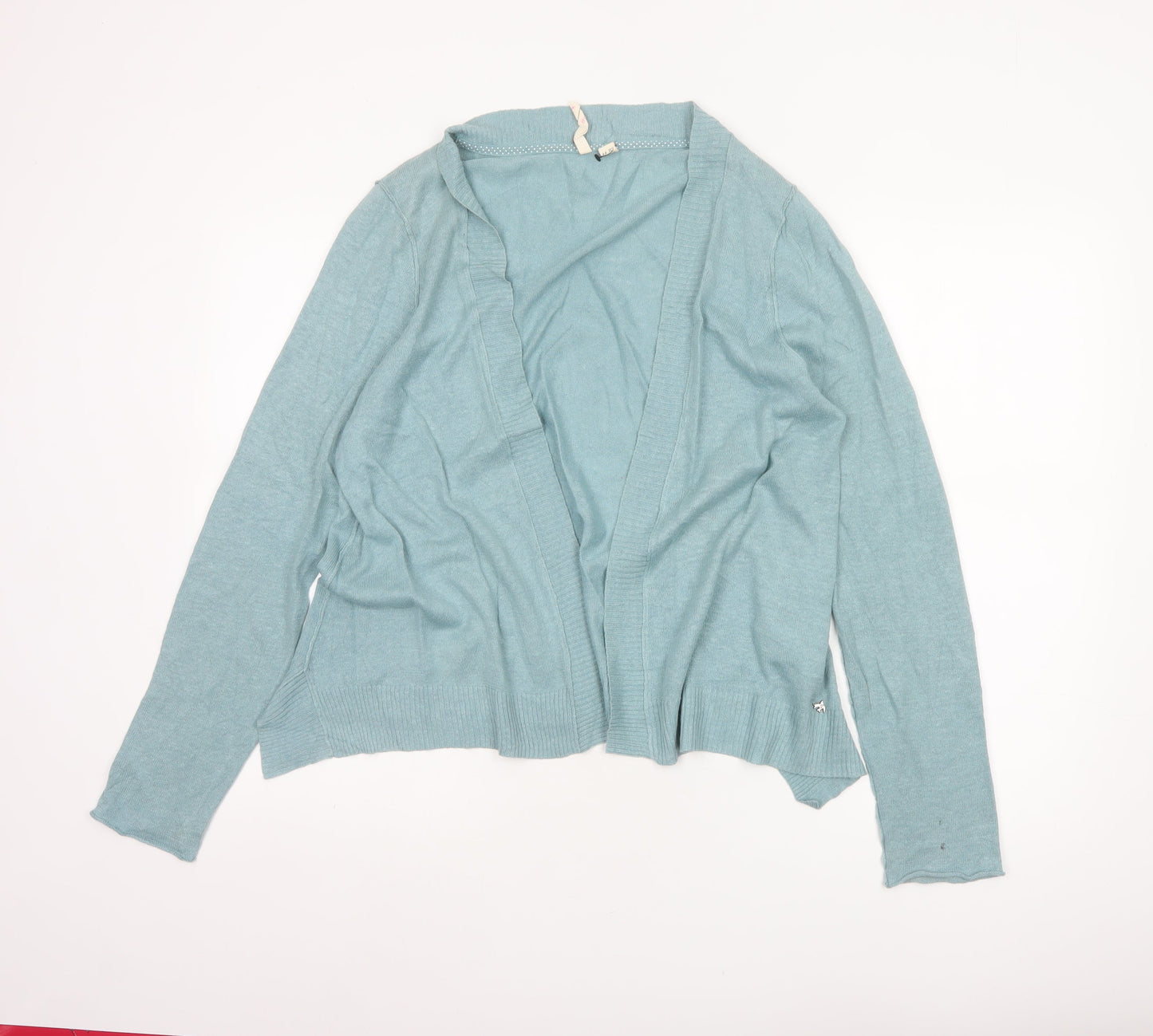 White Stuff Women Blue UK 14 Open Knit Cardigan Linen Cotton Long Sleeve