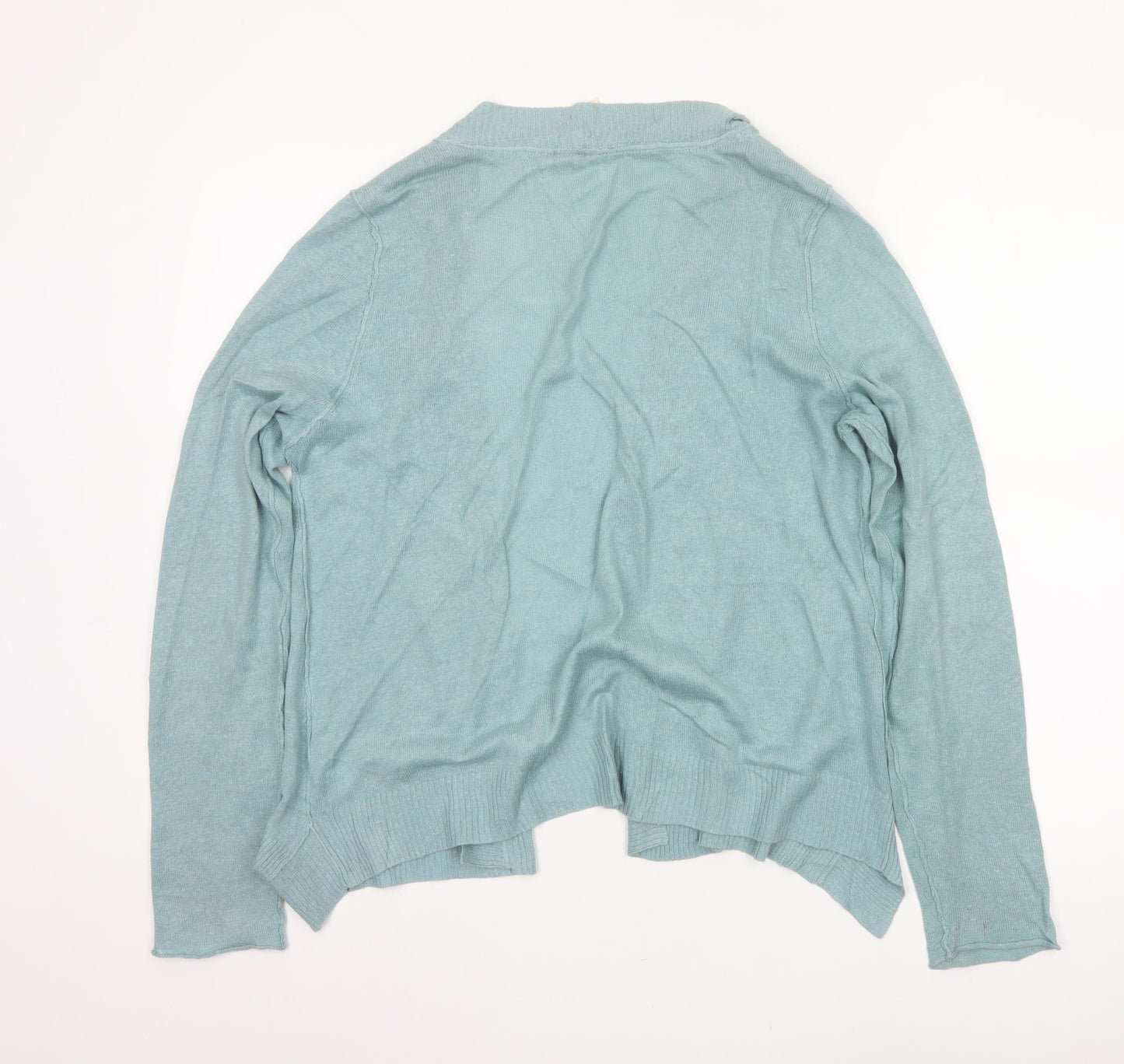 White Stuff Women Blue UK 14 Open Knit Cardigan Linen Cotton Long Sleeve
