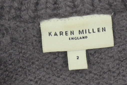 Karen Millen Women’s Grey Size 2 Merino Wool Zip Knit Cardigan