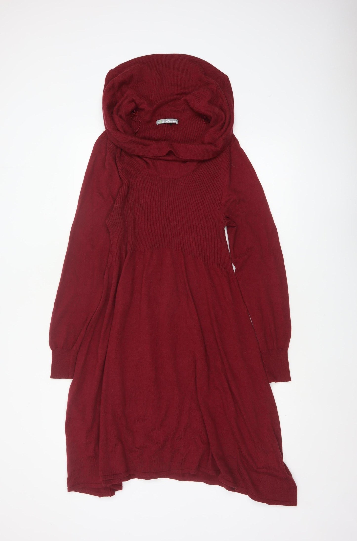 Marks & Spencer Women Red UK 18 Hooded Knit Jumper Dress Long Sleeve