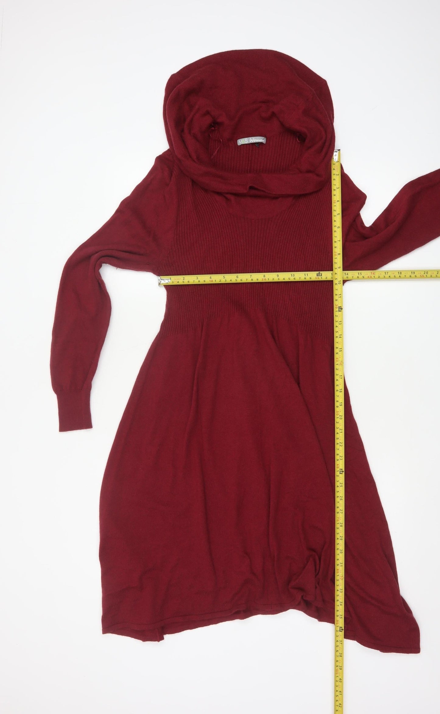 Marks & Spencer Women Red UK 18 Hooded Knit Jumper Dress Long Sleeve
