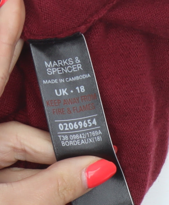 Marks & Spencer Women Red UK 18 Hooded Knit Jumper Dress Long Sleeve