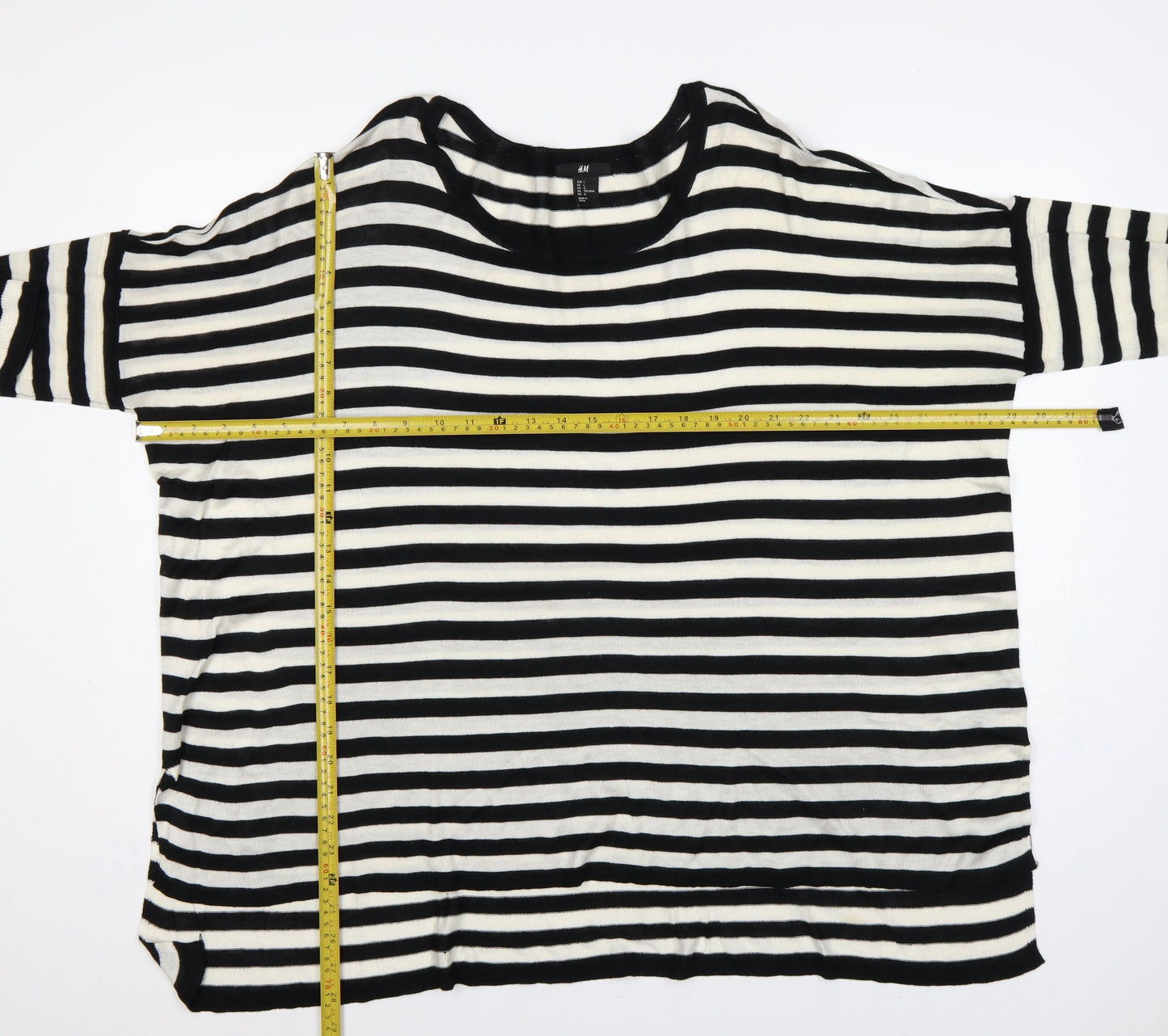 H&M Women’s Black White Striped Cotton Knit Pullover Jumper UK 14