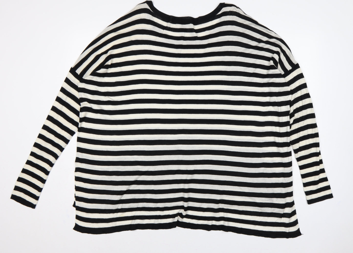 H&M Women’s Black White Striped Cotton Knit Pullover Jumper UK 14
