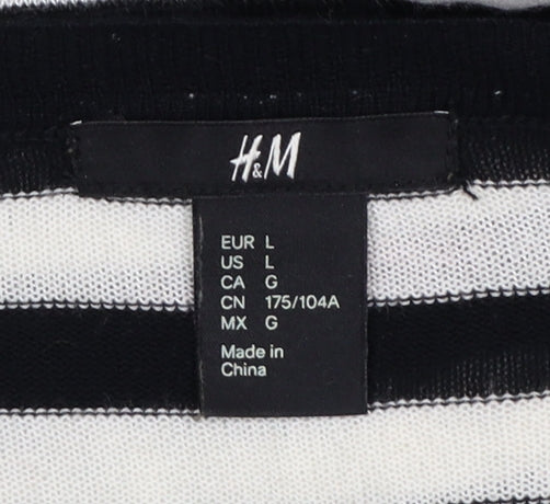 H&M Women’s Black White Striped Cotton Knit Pullover Jumper UK 14